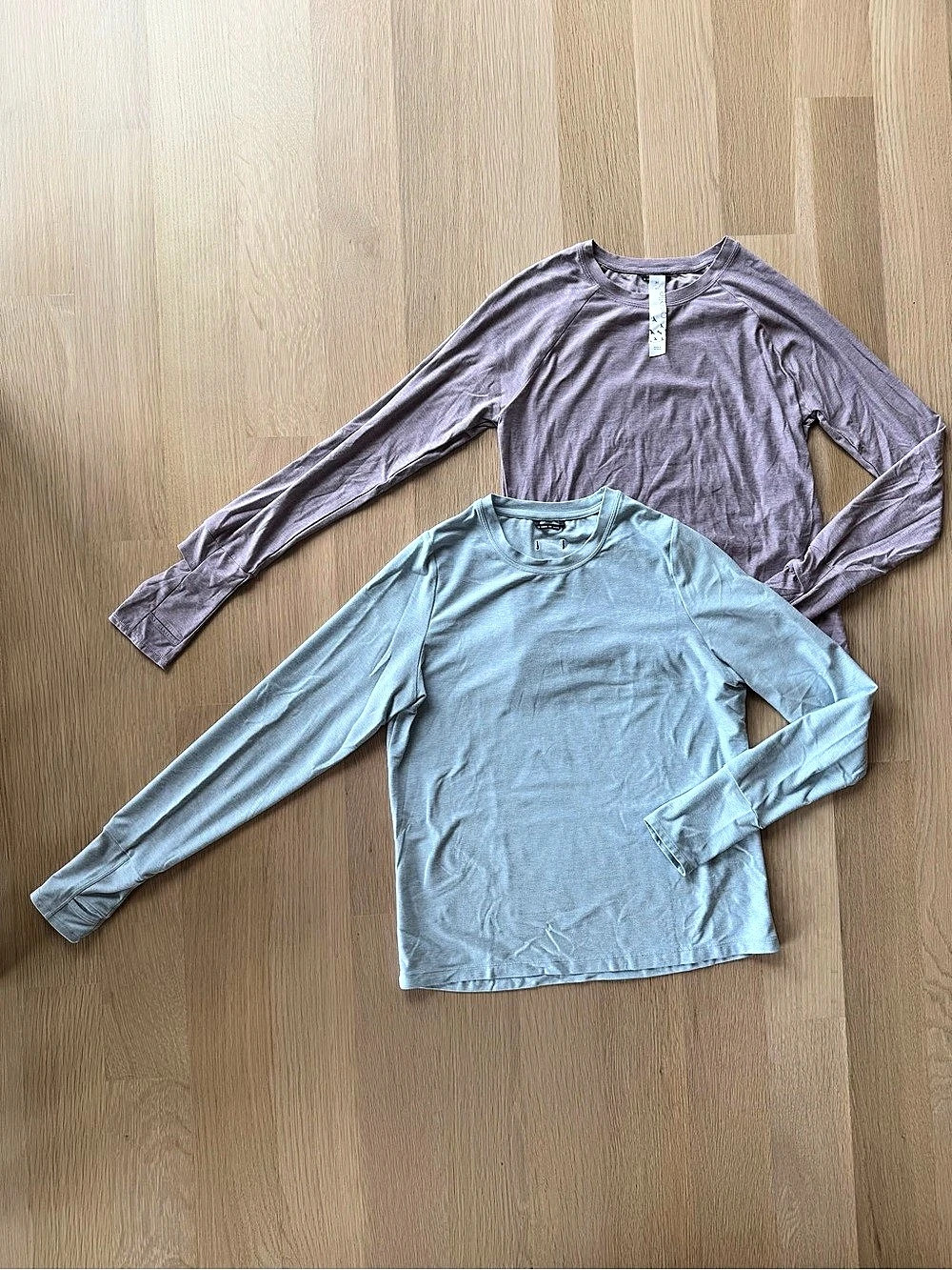Oiselle Flyout Long-Sleeve Tops in Pale Blue & Pale Purple $98 each